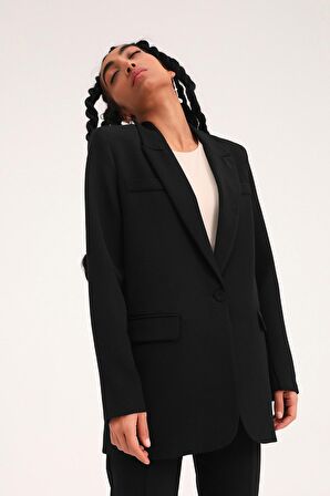 Quzu Kadın Siyah Oversize Blazer Ceket (21Y50873-01)