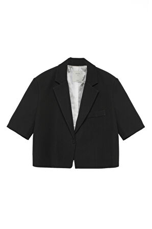 Kısa Kol Crop Blazer Ceket Siyah