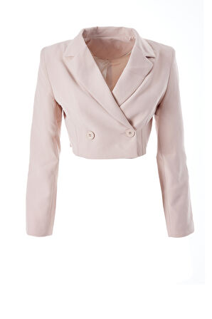 Kruvaze Crop Blazer Ceket Taş