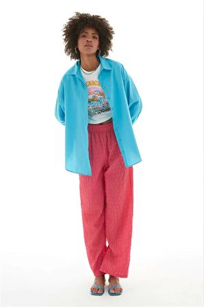 QUZU Owersize gömlek-MAVİ