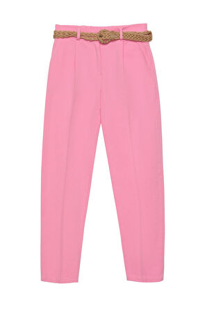 Hasır Kemerli Havuç Pantolon Pembe