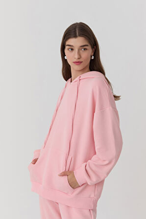 Oversize Kapüşonlu Sweatshirt Pembe