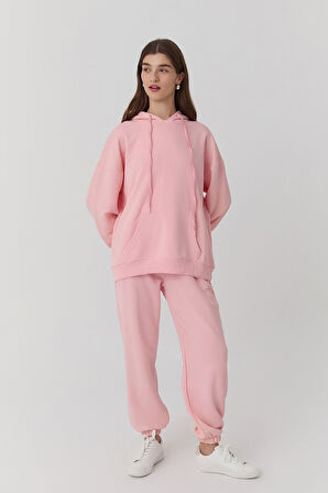 Oversize Kapüşonlu Sweatshirt Pembe