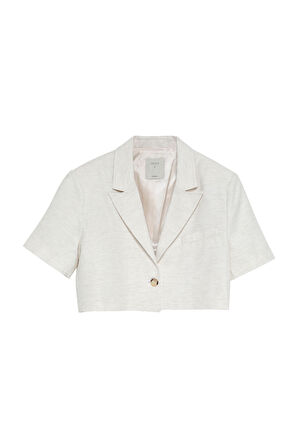 Keten Crop Blazer Ceket Kemik