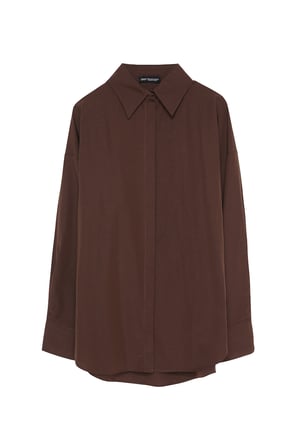 Oversize Basic Gömlek Kahverengi