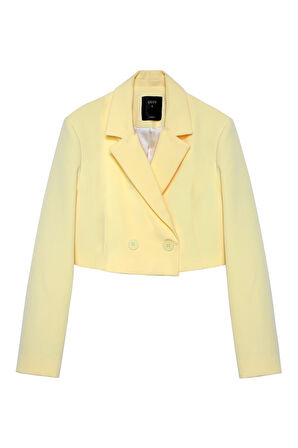 Kruvaze Crop Blazer Ceket Sarı