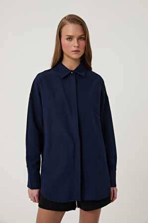 Oversize Basic Gömlek Lacivert