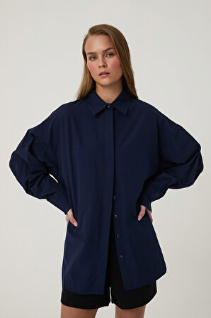 Oversize Basic Gömlek Lacivert