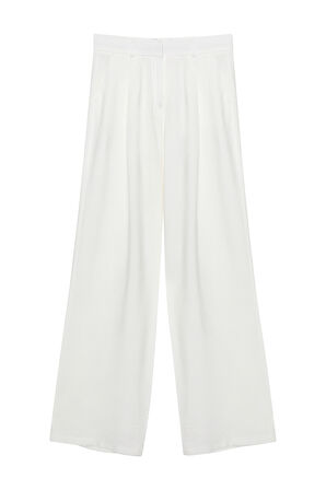 Yüksel Bel Bol Paça Pantolon Ekru