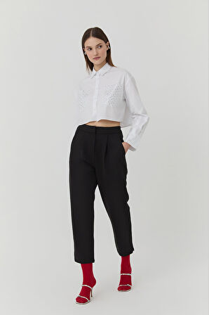 Quzu Beli Lastikli Kumaş Pantolon