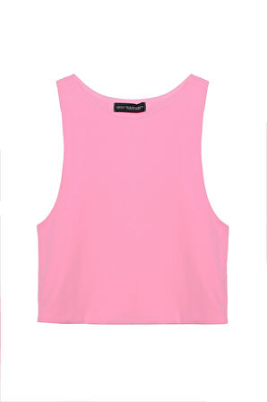 Bisiklet Yaka Askılı Crop Bluz Pembe