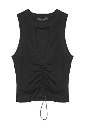 Dekolte Detaylı Halter Yaka Atlet Siyah