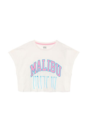 Malibu Baskılı Crop Tişört Ekru