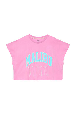 Malibu Baskılı Crop Tişört Pembe