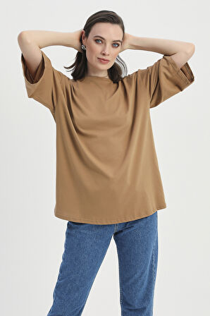 Truvakar Kol Basic Oversize Tişört Kahverengi