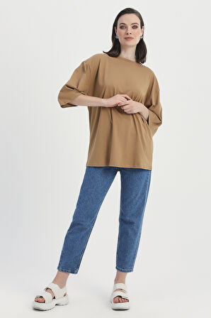Truvakar Kol Basic Oversize Tişört Kahverengi