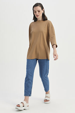 Truvakar Kol Basic Oversize Tişört Kahverengi
