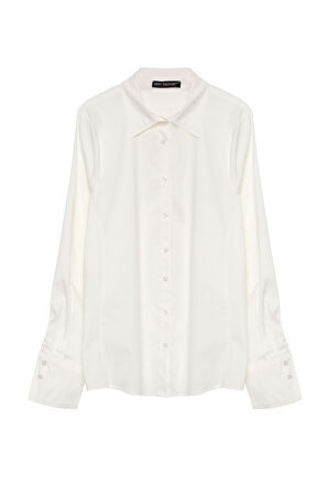 Belden Oturmalı Düğmeli Gömlek Ekru