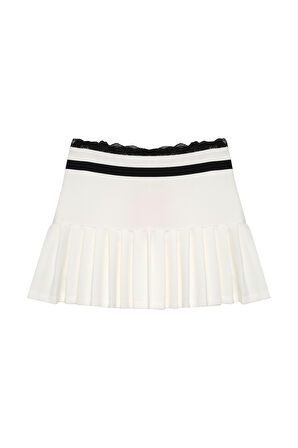 Dantel Detaylı Pileli Mini Etek Ekru