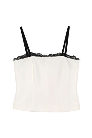 Dantel Detaylı Askılı Bluz Ekru