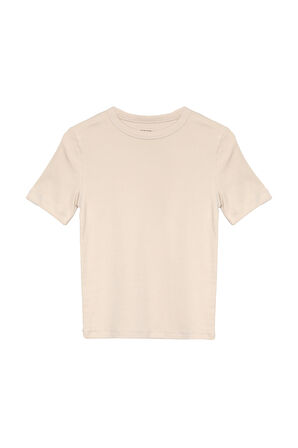 Fitilli Basic Tişört Bej