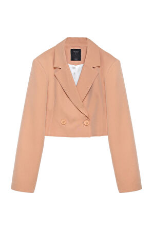 Kruvaze Crop Blazer Ceket Camel