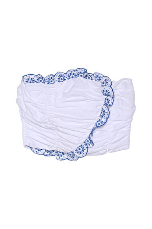 Drape Detaylı Straplez Büstiyer Bluz Beyaz