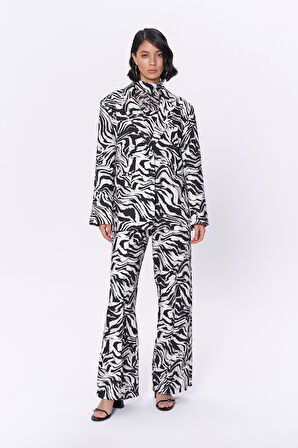 Zebra Desenli Oversize Blazer Ceket Siyah