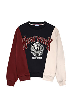 Çift Renk Oversize Sweatshirt Bordo