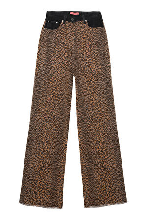 Leopar Desenli Garnili Pantolon Bej
