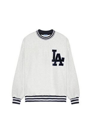 Biye Detaylı Baskılı Oversize Sweatshirt Gri