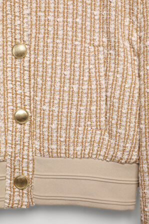 Gold Düğmeli Kırçıl Kısa Ceket Bej