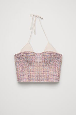 Bağlama Detaylı Tüvit Crop Bluz Lila