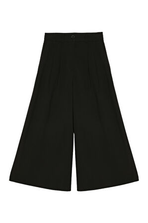 Pile Detaylı Geniş Paça Pantolon Siyah