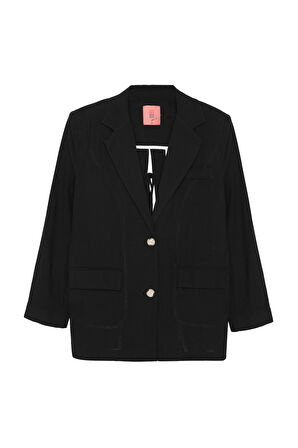 Kol Düğme Aksesuarlı İnce Çizgili Blazer Ceket Siyah