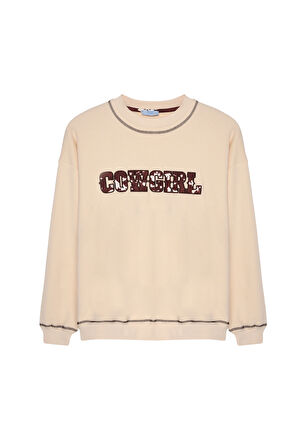 Kovboy Desenli Sweatshirt Bej