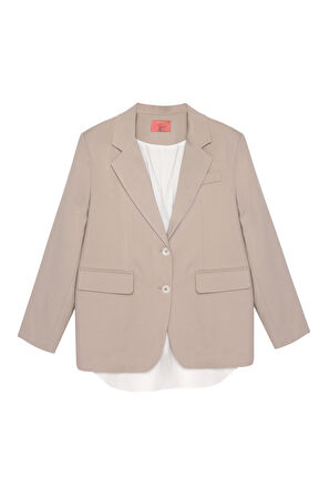 Sırtı Pencere Yırtmaçlı Blazer Ceket Bej