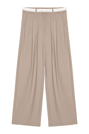 Çift Bel Palazzo Pantolon Bej