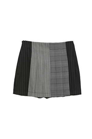 Çizgi Matchli Pileli Mini Etek Antrasit