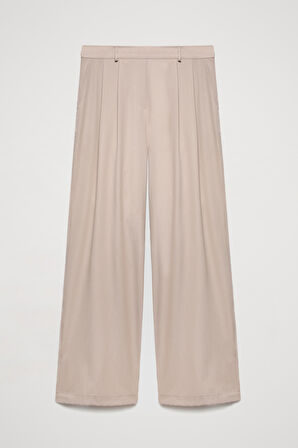 Kumaş Matchli Beli Lastikli Pantolon Bej