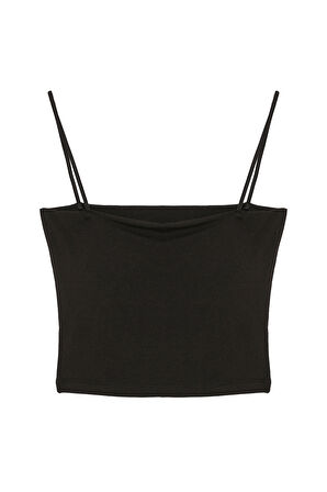 Askılı Crop Basic Atlet Siyah