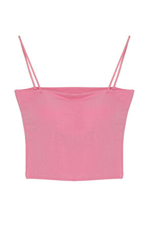 Modal Askılı Crop Basic Atlet Pembe