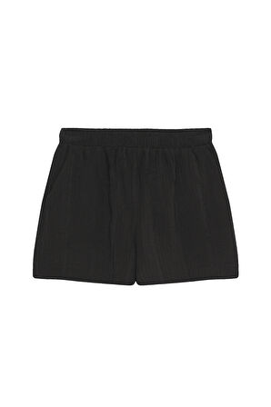 Beli Lastikli Dokulu Mini Şort Siyah