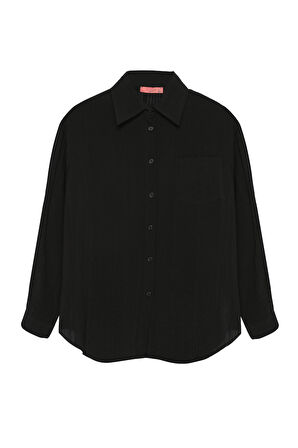 Dokulu Cepli Oversize Gömlek Siyah