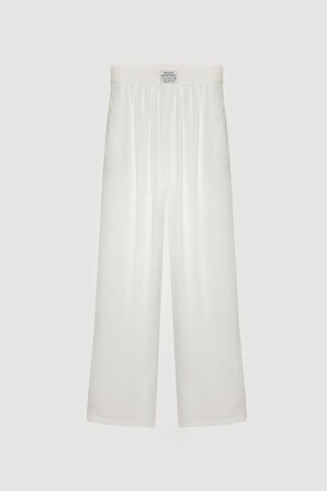 Beli Etiket Aksesuarlı Bol Paça Pantolon Ekru