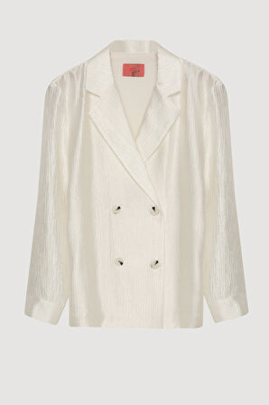 Dokulu Oversize Blazer Ceket Ekru