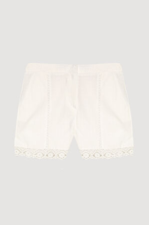 Dantel Şeritli Mini Şort Ekru