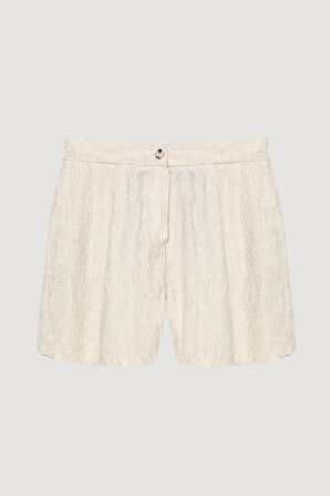 Cep Detaylı Dokulu Mini Şort Naturel