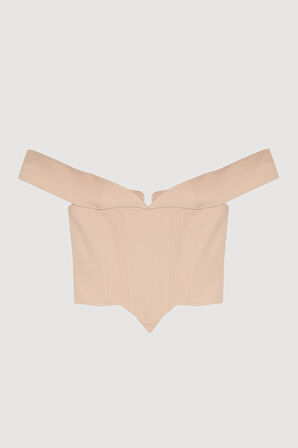 Sırtı İp Bağlamalı Asimetrik Crop Bluz Taş