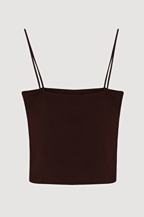 Modal Askılı Crop Basic Atlet Kahverengi
